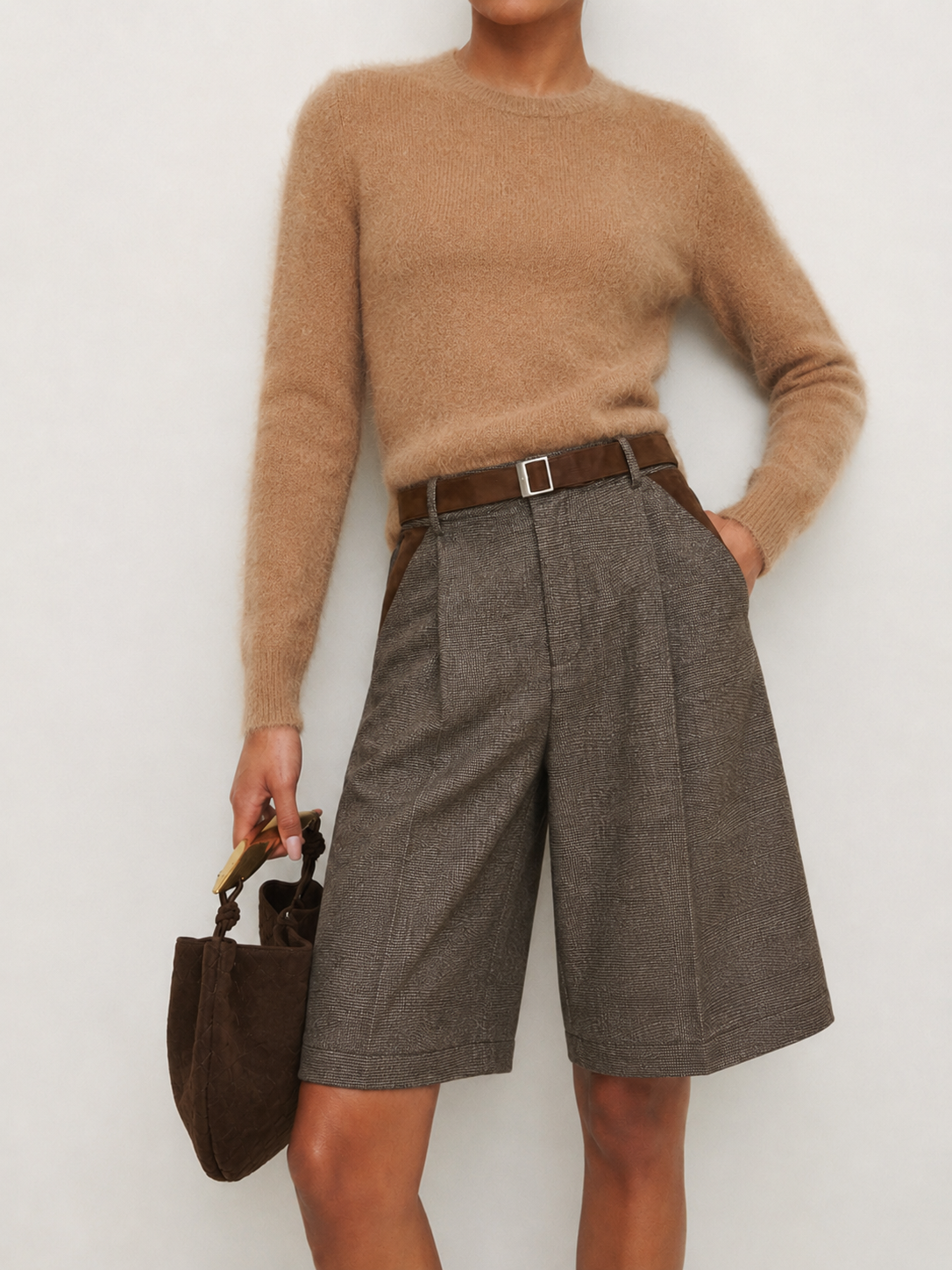 Faux-Ante Patch Checked con Cinturón Bermuda Shorts
