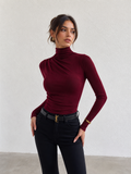 Cuello Alto Fruncido Manga Larga Fitted Top