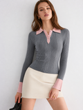 Contraste cuello Mezcla de Lana Ribbed Punto Top