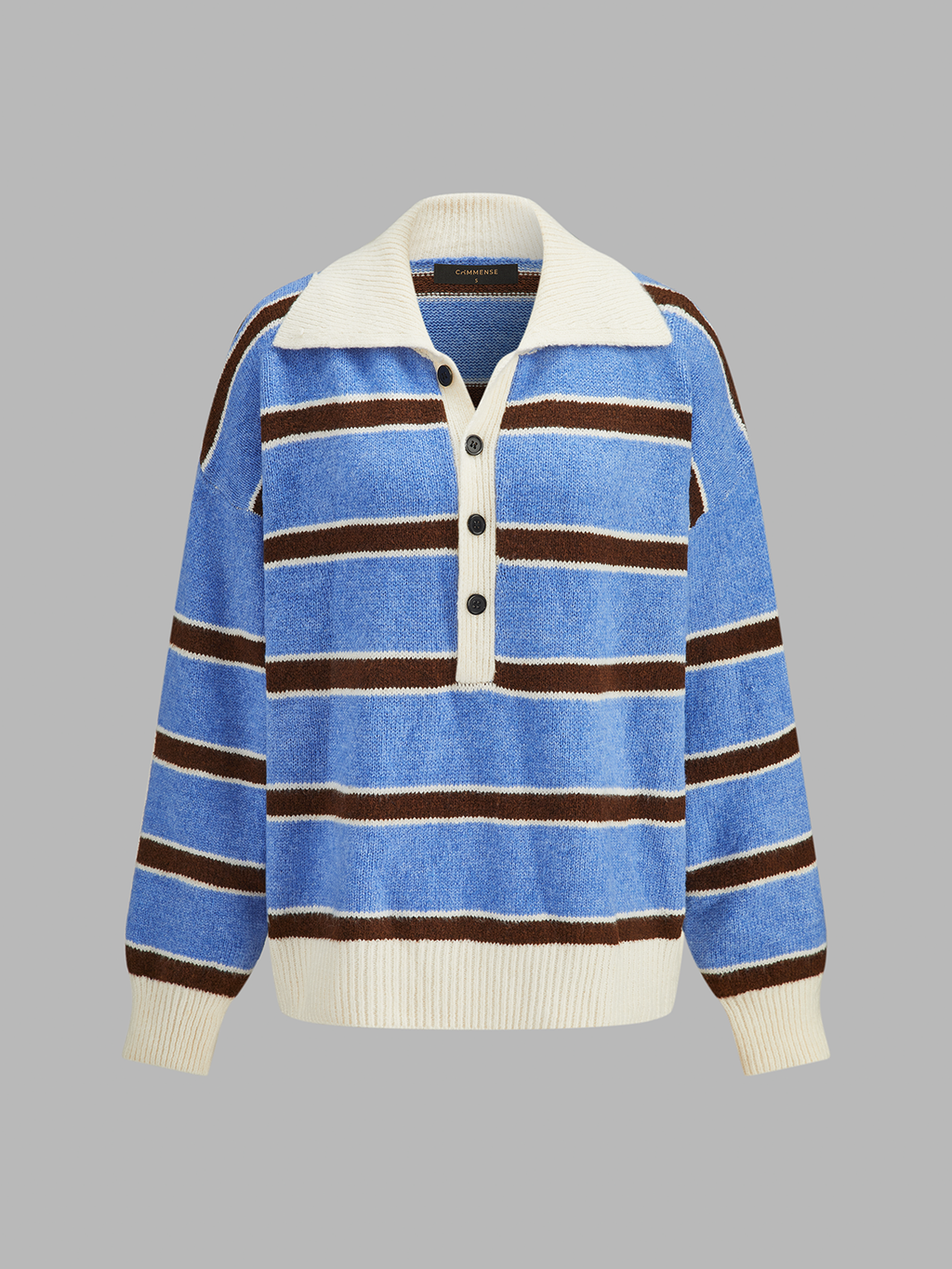 Color Block Rayas con Cuello Fluido Punto jersey