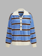 Color Block Rayas con Cuello Fluido Punto jersey