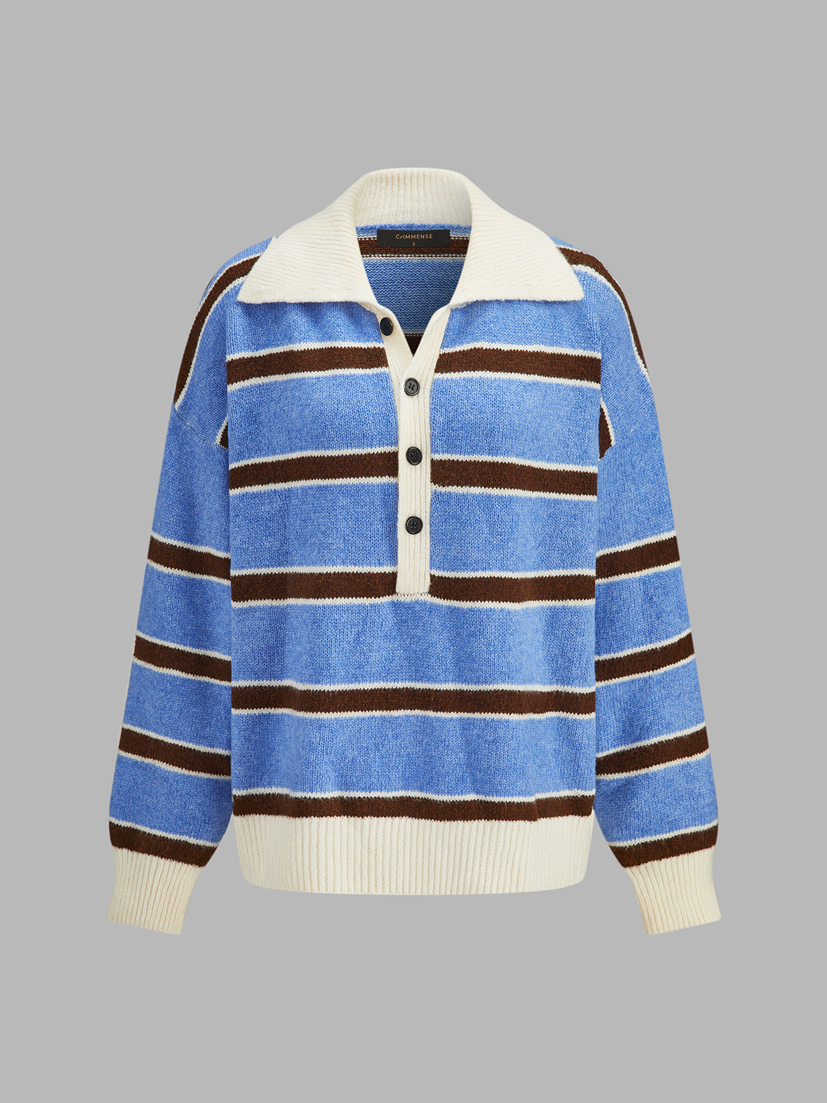 Color Block Rayas con Cuello Fluido Punto jersey
