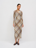 Cuadros Manga Larga Entallado Vestido midi