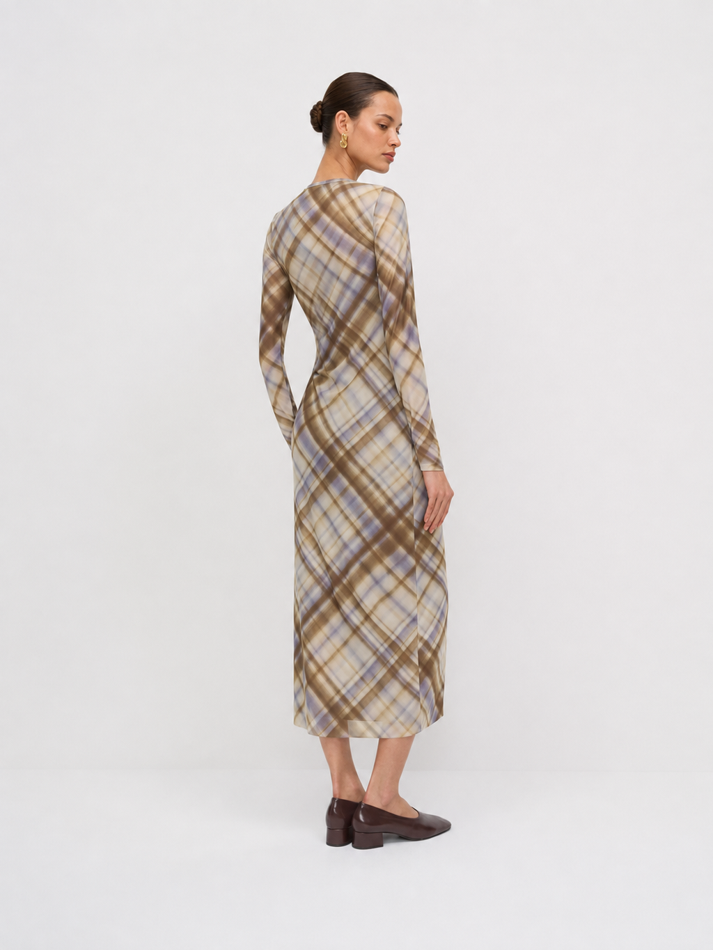 Cuadros Manga Larga Entallado Vestido midi