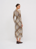 Cuadros Manga Larga Entallado Vestido midi