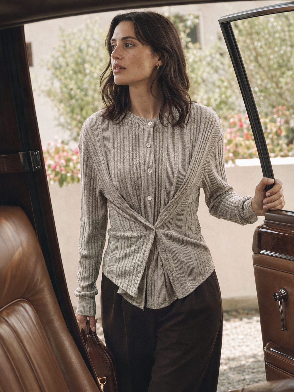 Cross-Over frontal Buttoned Rib Punto Blusa