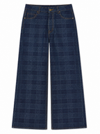 Check Jacquard Tiro Alto Pierna Ancha Jeans