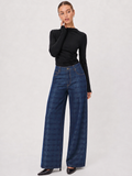 Check Jacquard Tiro Alto Pierna Ancha Jeans