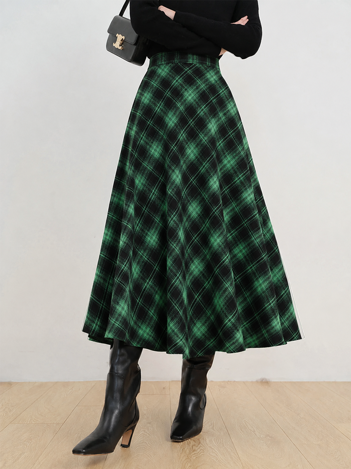 Cuadros lana-Blend Campana midi Falda
