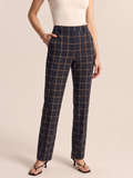 Tiro Alto Windowpane Check Cigarette Pantalón