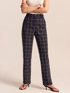 Tiro Alto Windowpane Check Cigarette Pantalón