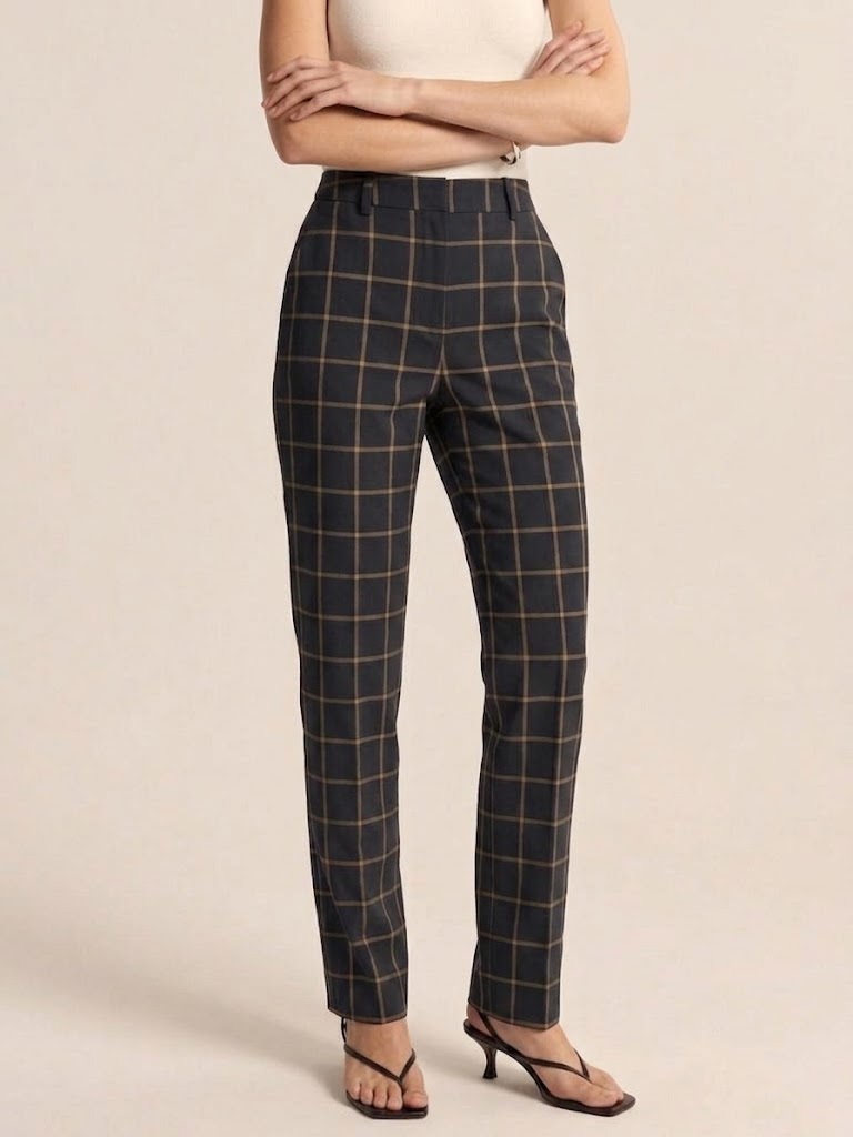 Tiro Alto Windowpane Check Cigarette Pantalón