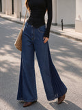 Plisado gasa Panel Pierna Ancha Jeans