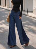 Plisado gasa Panel Pierna Ancha Jeans