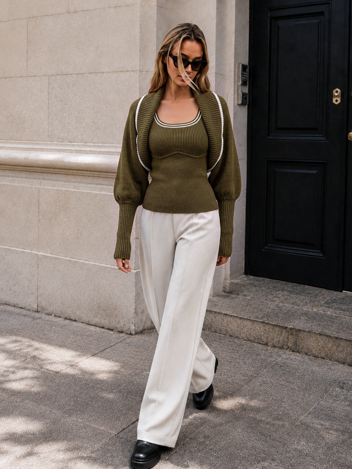 Mezcla de Lana Shrug & Tank Top Dos Piezas Set