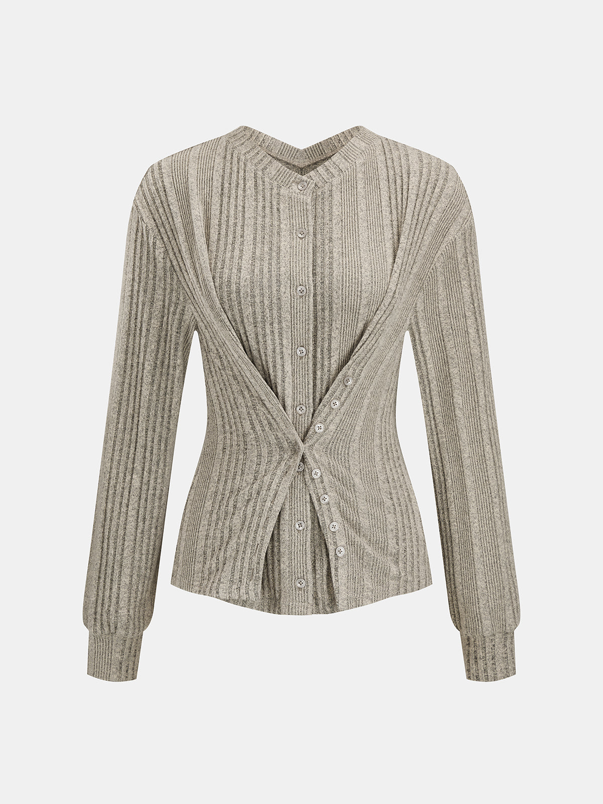 Cross-Over frontal Buttoned Rib Punto Blusa