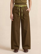 Contraste Drawstring cintura Pierna Ancha Pantalón