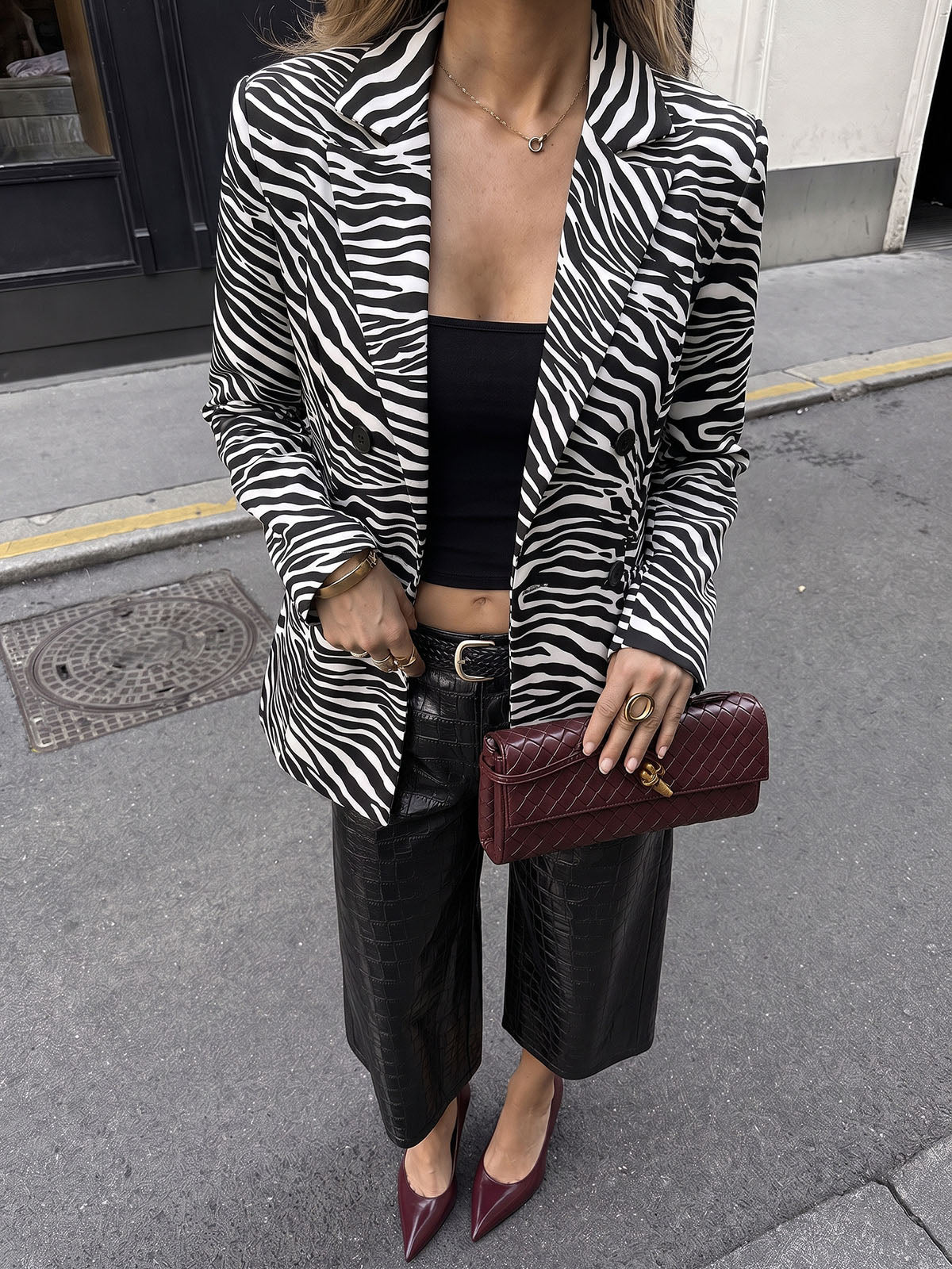 Zebra-estampado Cruzado Tailored Blazer