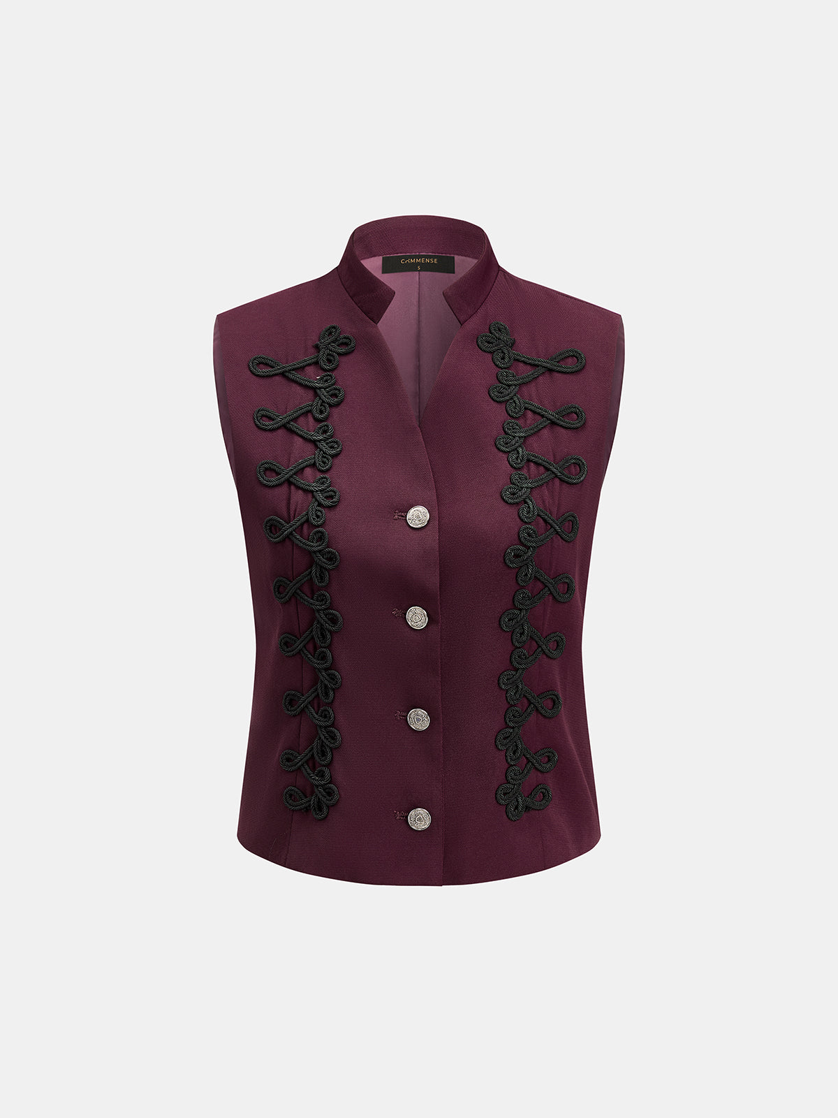 Cord-Braided ribete alto-cuello Waistcoat