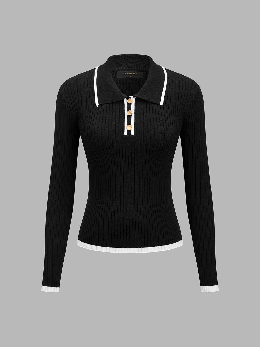 Contraste-ribete Polo cuello Ribbed Punto Top
