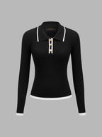 Contraste-ribete Polo cuello Ribbed Punto Top
