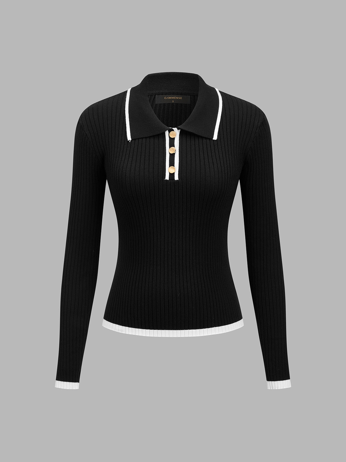 Contraste-ribete Polo cuello Ribbed Punto Top