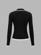 Contraste-ribete Polo cuello Ribbed Punto Top
