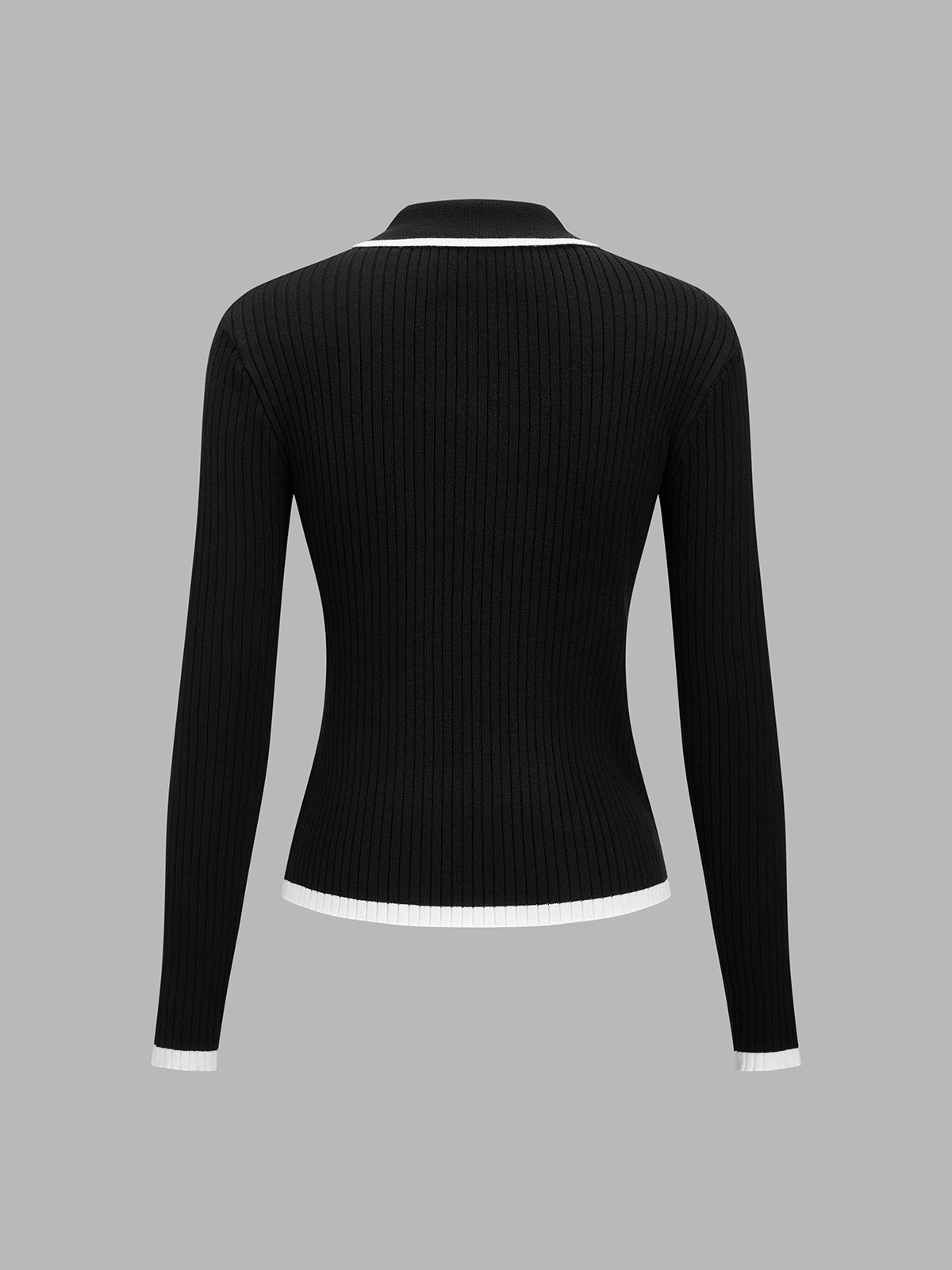 Contraste-ribete Polo cuello Ribbed Punto Top