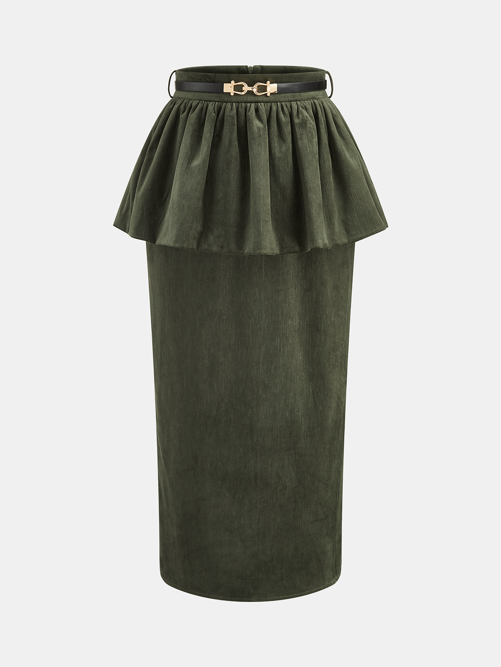 Peplum Terciopelo con Cinturón midi Falda