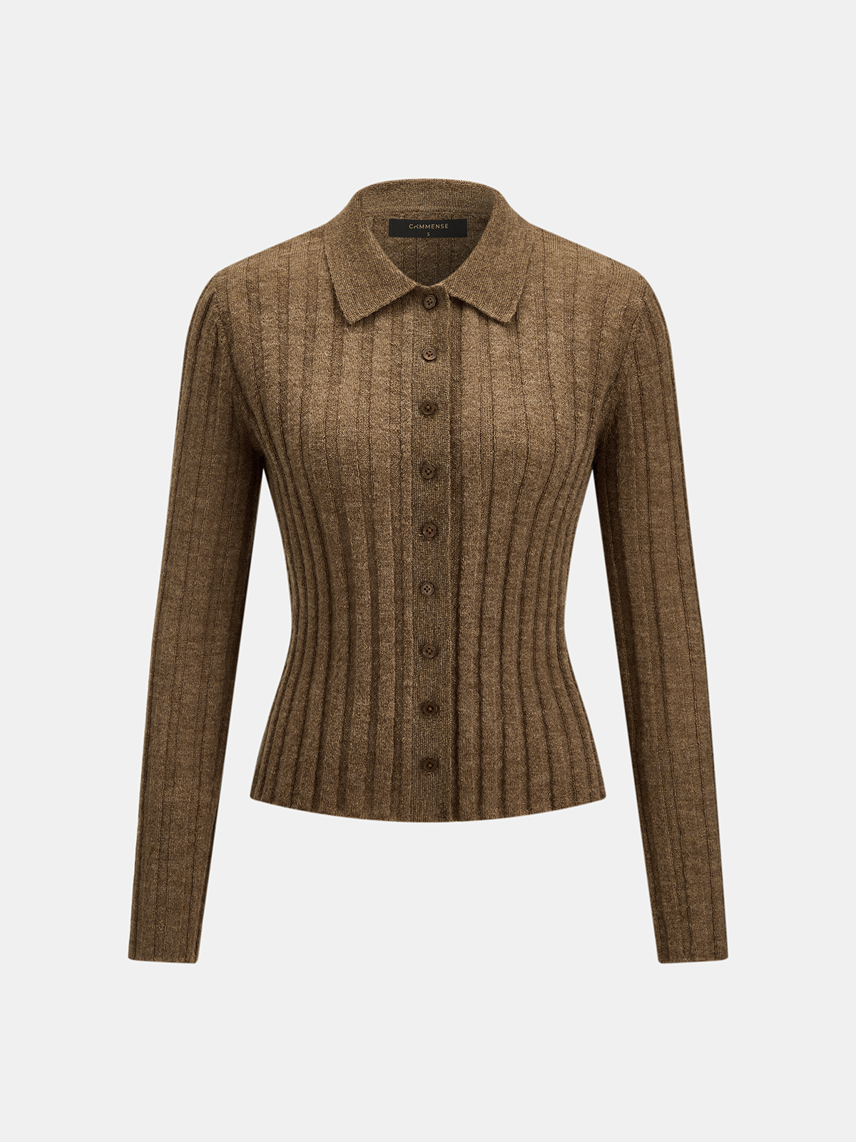 Con Cuello Mezcla de Lana Ribbed Punto Cárdigan