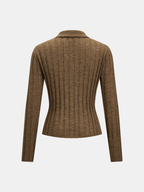 Con Cuello Mezcla de Lana Ribbed Punto Cárdigan