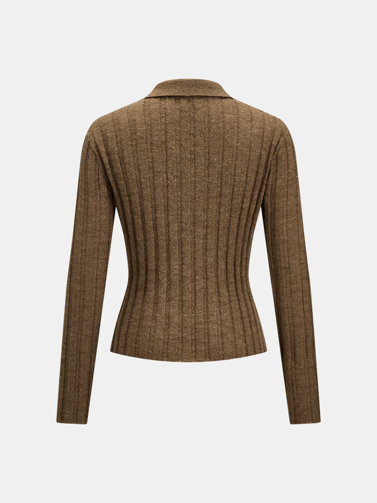 Con Cuello Mezcla de Lana Ribbed Punto Cárdigan