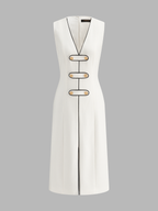 Frog-ribete Contraste Piping Sheath Vestido