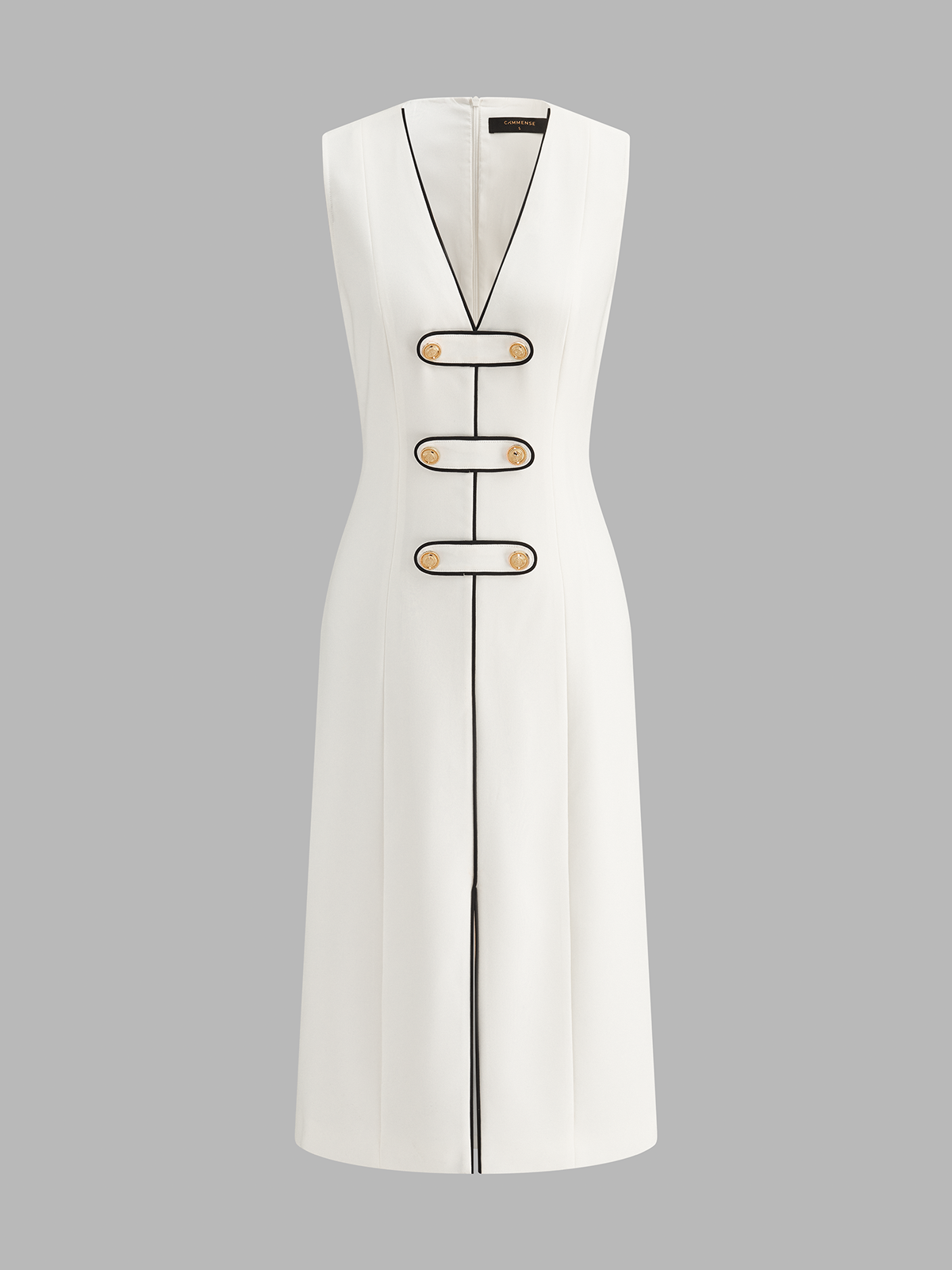 Frog-ribete Contraste Piping Sheath Vestido