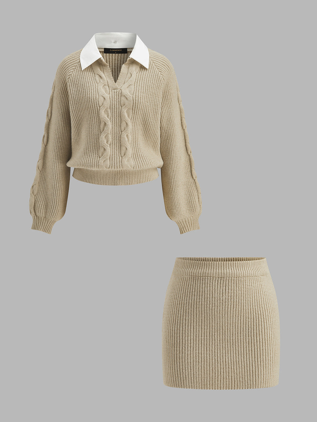 Camisa cuello Cable Punto jersey mini Falda Set
