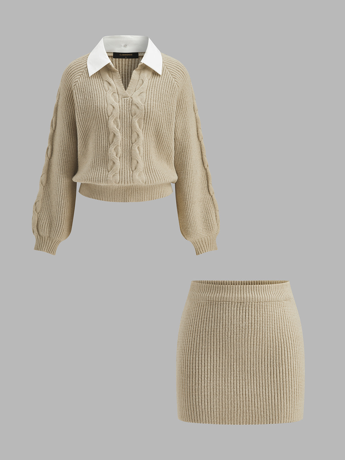 Camisa cuello Cable Punto jersey mini Falda Set