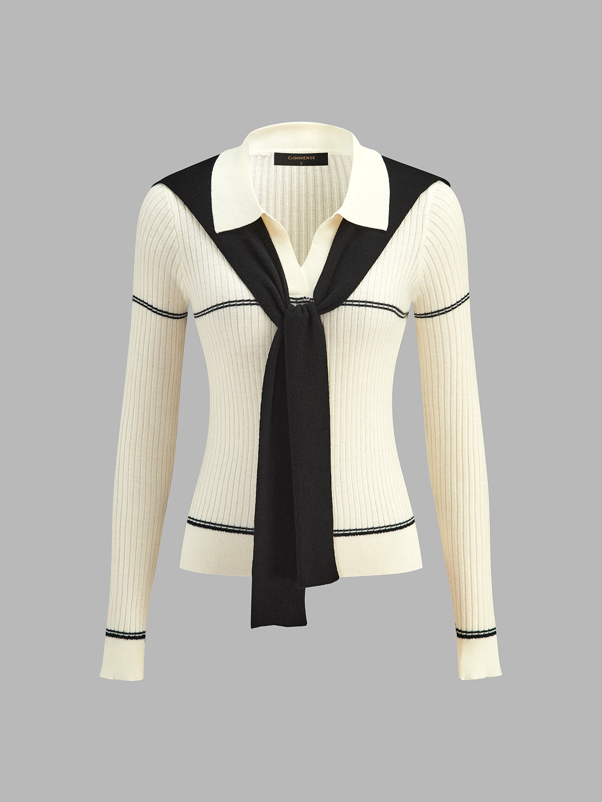 Detachable Bufanda Rayas Polo Rib Punto Top