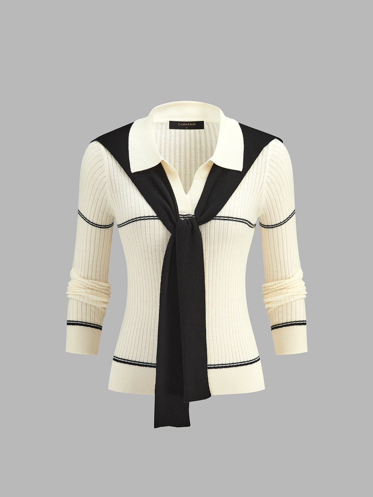 Detachable Bufanda Rayas Polo Rib Punto Top