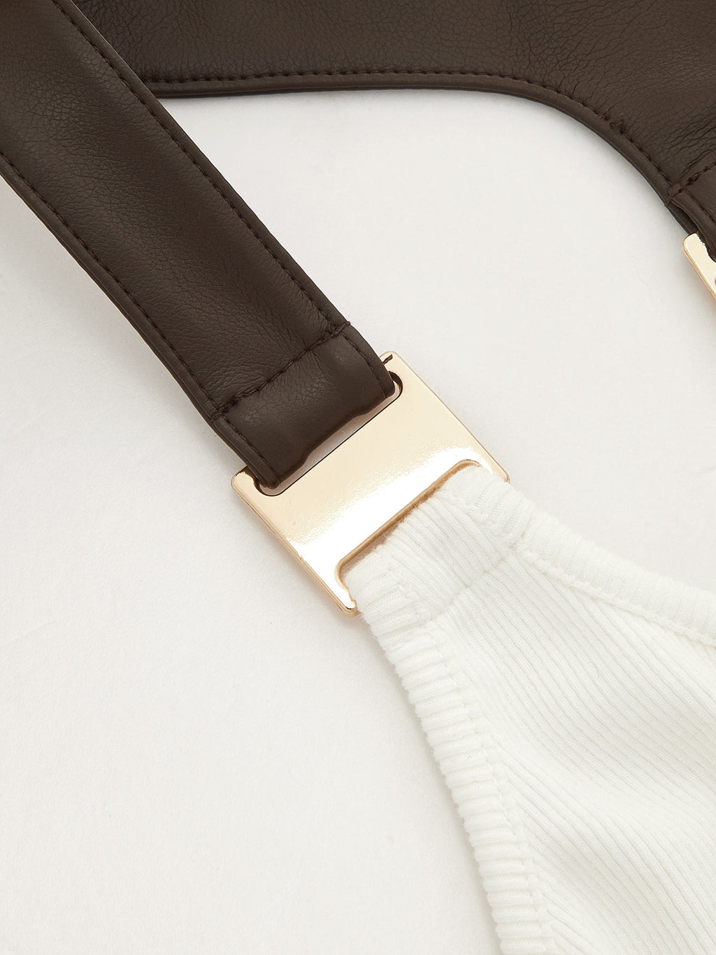 Faux-Leather Strap Ribbed Tank Top