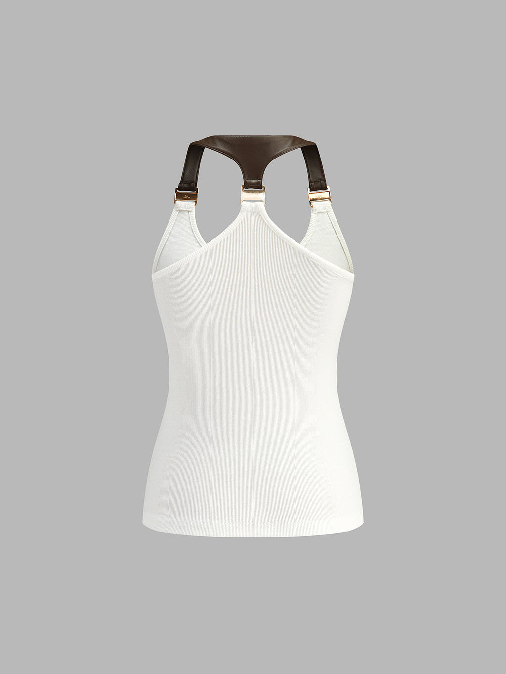 Faux-Leather Strap Ribbed Tank Top