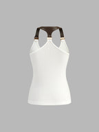 Faux-Leather Strap Ribbed Tank Top