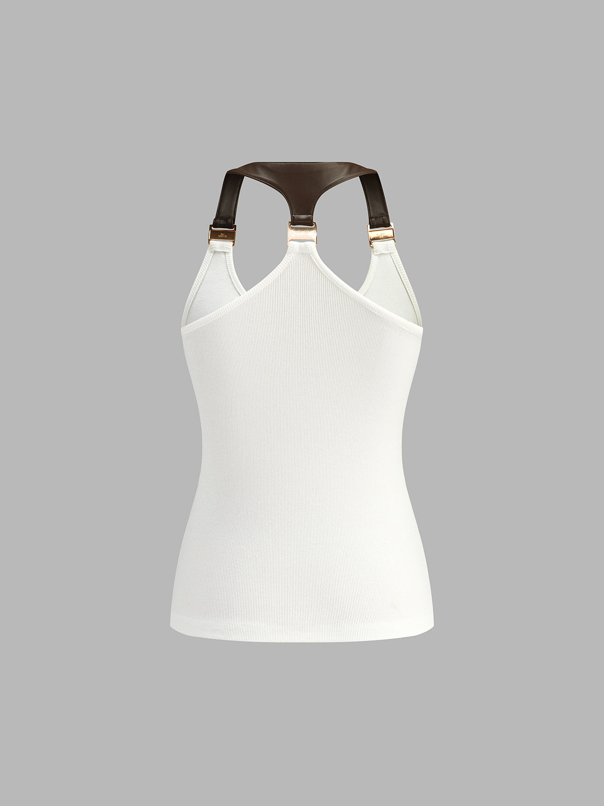 Faux-Leather Strap Ribbed Tank Top