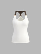 Faux-Leather Strap Ribbed Tank Top