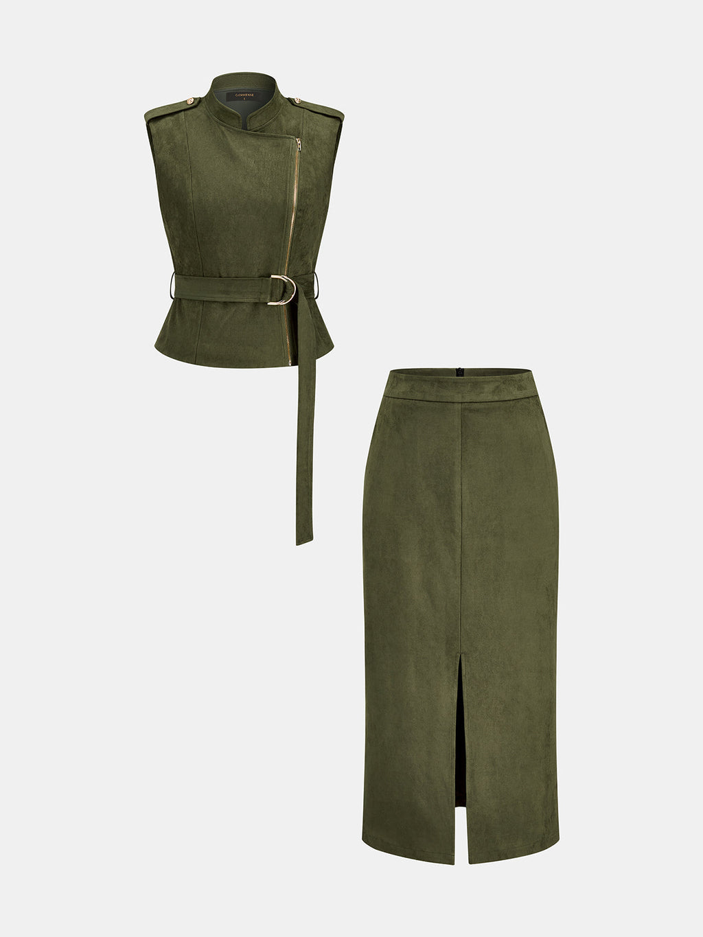 Faux Ante con Cinturón Chaleco Split midi Falda Set