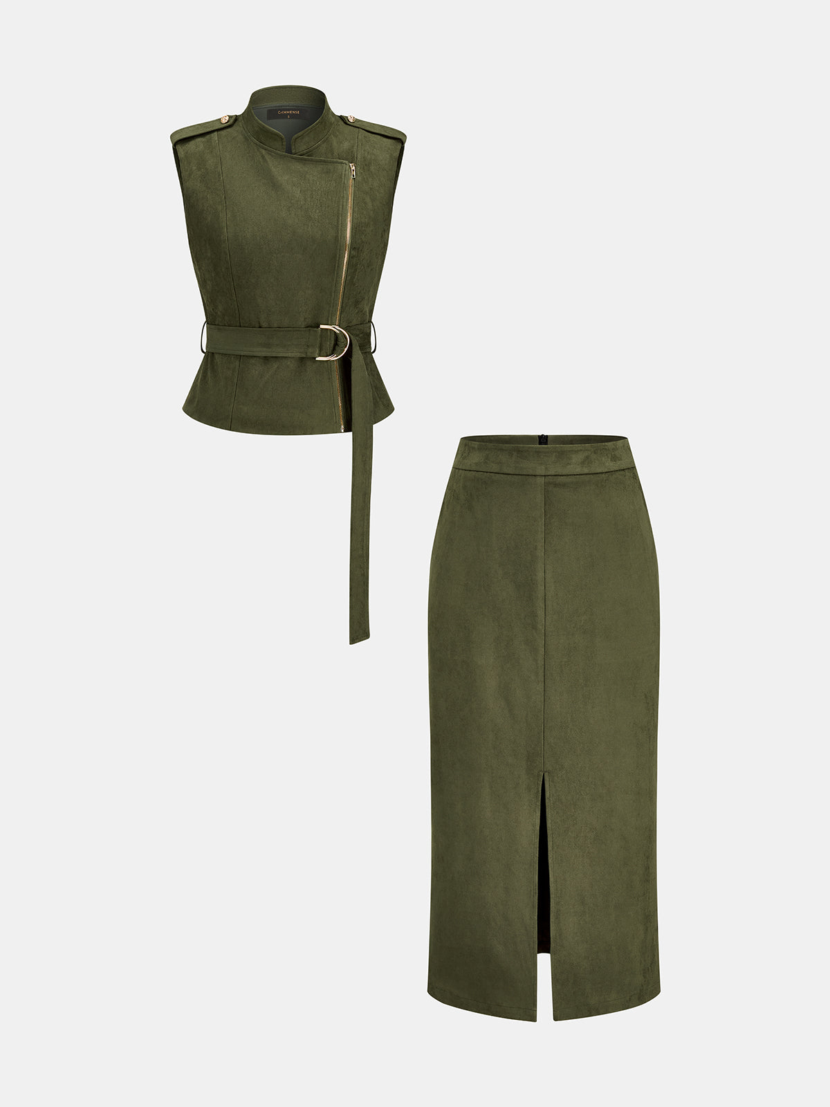 Faux Ante con Cinturón Chaleco Split midi Falda Set