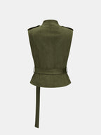 Faux Ante con Cinturón Chaleco Split midi Falda Set