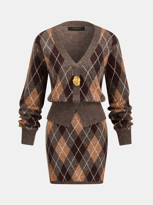 Argyle Mezcla de Lana mini Falda