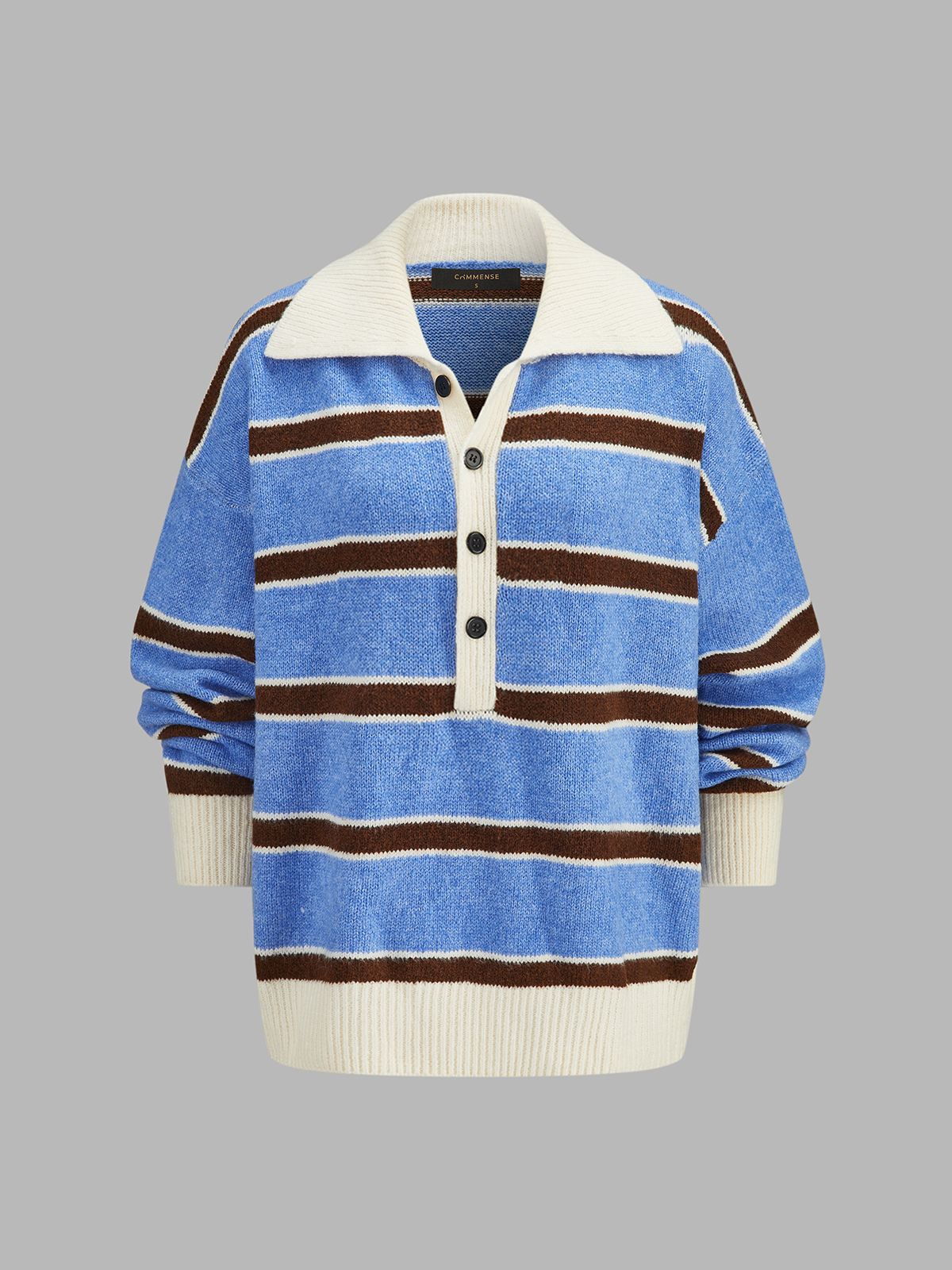 Color Block Rayas con Cuello Fluido Punto jersey