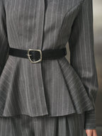 Con Cinturón Pinstripe Peplum Camisa
