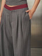 Contraste Waistband Pinstripe Pierna Ancha Pantalón